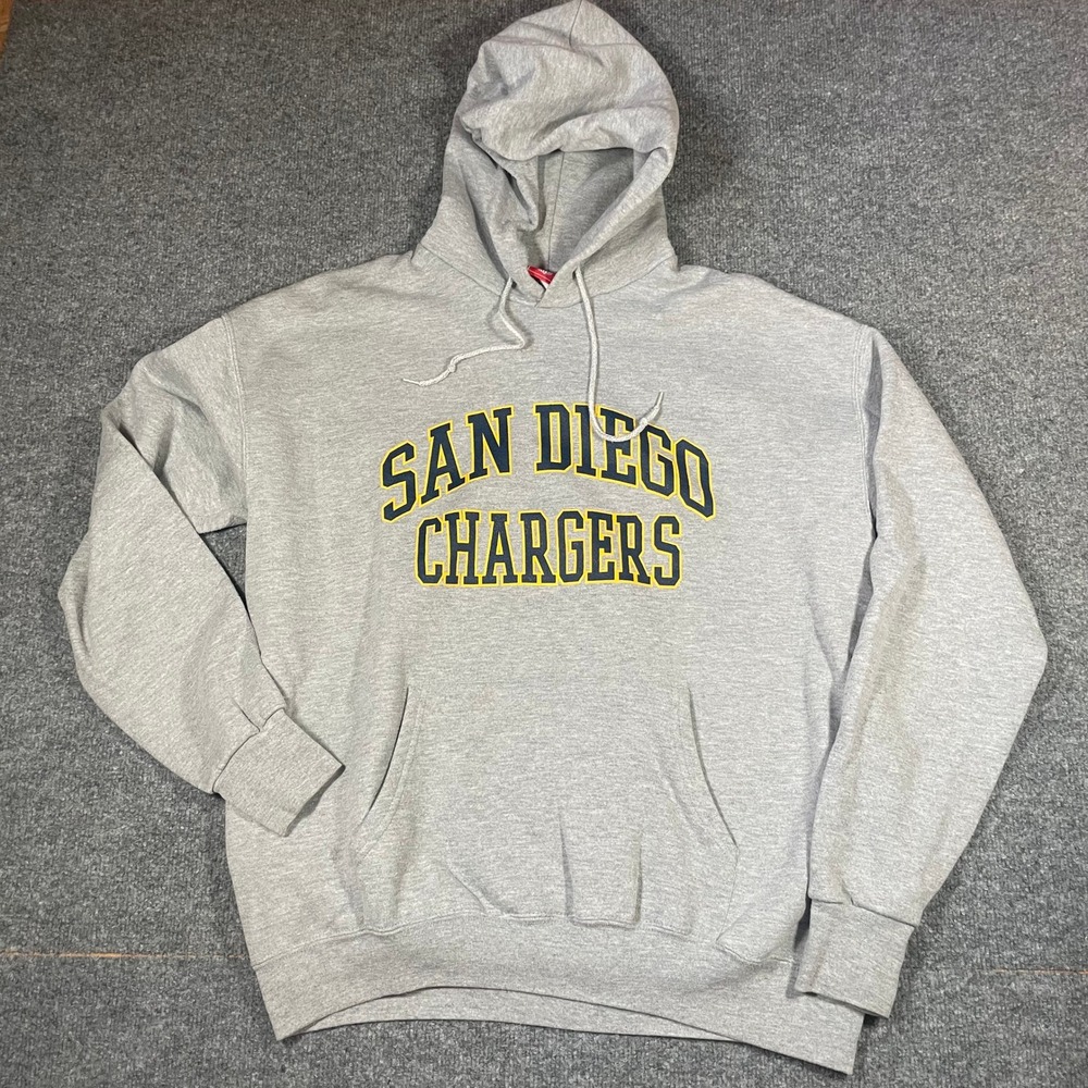 NFL Chargers Hoodie Large Gray San Diego Chargers Pullover Fleece Vintage